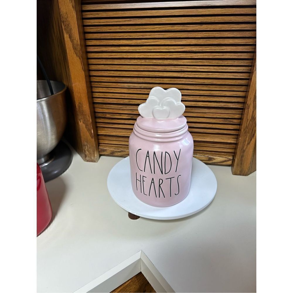 Rae Dunn CANDY HEARTS Baby Canister PINK with Hearts Topper - Ceramic - VALENTIN